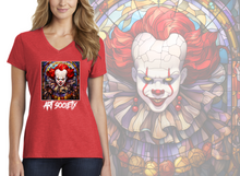 Load image into Gallery viewer, Art Society STAINED GLASS PENNYWISE WOMENS V-NECK TEE RED