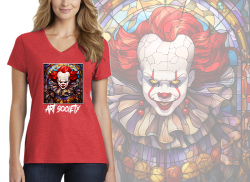 Art Society STAINED GLASS PENNYWISE WOMENS V-NECK TEE RED