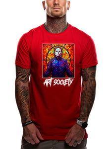 Art Society STAINED GLASS MICHAEL MYERS TEE SHIRT RED