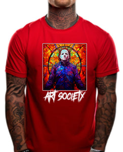 Art Society STAINED GLASS MICHAEL MYERS TEE SHIRT RED