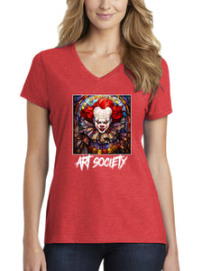 Art Society STAINED GLASS PENNYWISE WOMENS V-NECK TEE RED