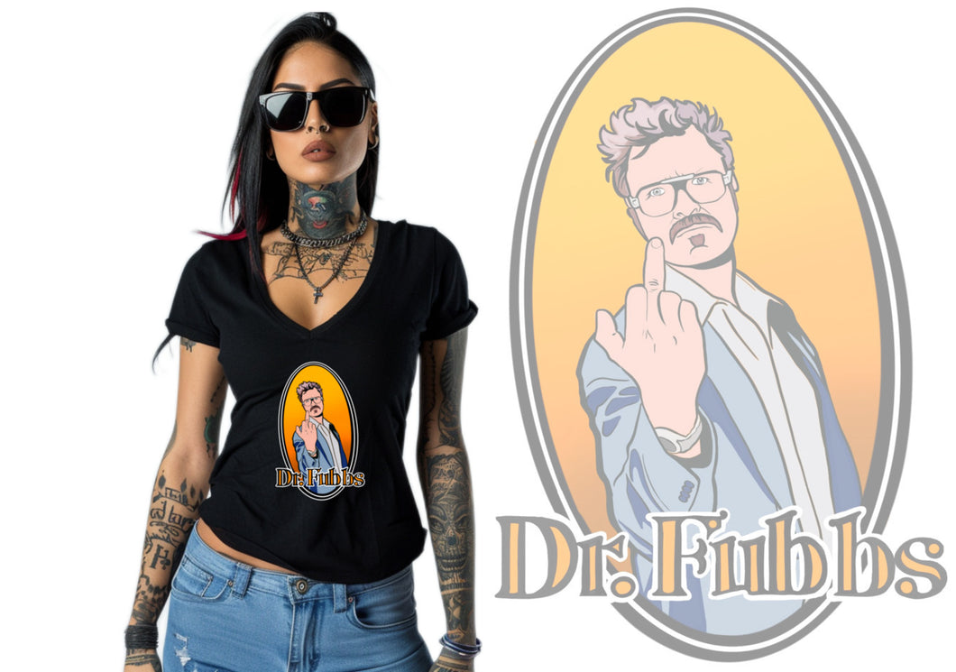 Art Society DR. FUBBS SIGNATURE WOMENS VNECK TEE SHIRT BLACK