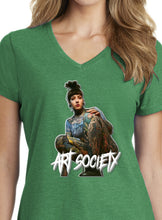 Load image into Gallery viewer, Art Society TATTOOED NATALIE WOMENS V-NECK TEE KELLY GREEN