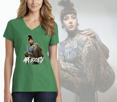 Art Society TATTOOED NATALIE WOMENS V-NECK TEE KELLY GREEN