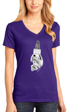 Load image into Gallery viewer, Art Society SKULL INK BOTTLE WOMENS V-NECK TEE PURPLE