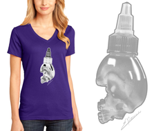 Load image into Gallery viewer, Art Society SKULL INK BOTTLE WOMENS V-NECK TEE PURPLE