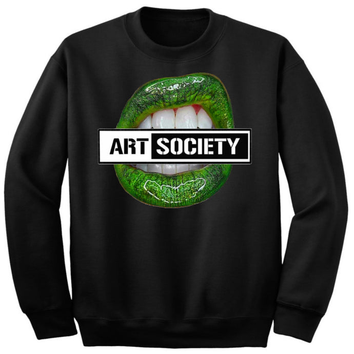 Art Society x Retro Kings GREEN LIPS CREW SWEATER BLACK