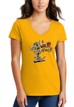 Load image into Gallery viewer, Art Society KUNG FU RAT WOMENS V-NECK TEE BRITE GOLD