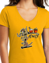Load image into Gallery viewer, Art Society KUNG FU RAT WOMENS V-NECK TEE BRITE GOLD