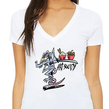 Load image into Gallery viewer, Art Society KUNG FU RAT WOMENS V-NECK TEE WHITE