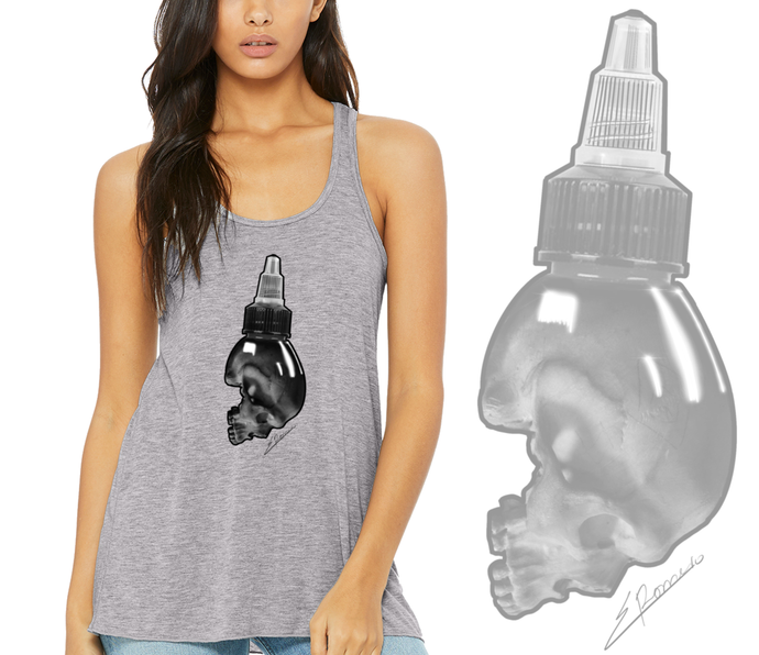 Art Society SKULL INK BOTTLE WOMENS TANK TOP GREY