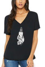 Load image into Gallery viewer, Art Society SKULL INK BOTTLE WOMENS V-NECK TEE BLACK