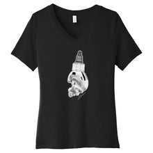Load image into Gallery viewer, Art Society SKULL INK BOTTLE WOMENS V-NECK TEE BLACK