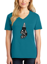 Load image into Gallery viewer, Art Society SKULL INK BOTTLE WOMENS V-NECK TEE TEAL