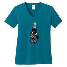 Load image into Gallery viewer, Art Society SKULL INK BOTTLE WOMENS V-NECK TEE TEAL